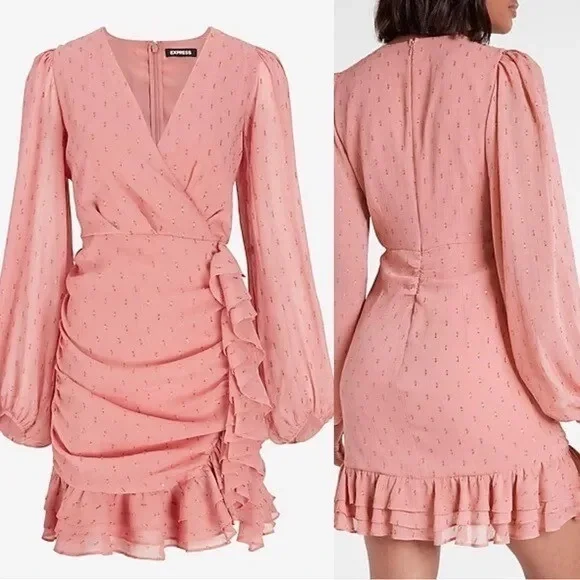 metallic pink wrap dress Nordstrom GUESS New Juna Metallic Floral Print Wrap Dress in Pink at Nordstrom, Size Small